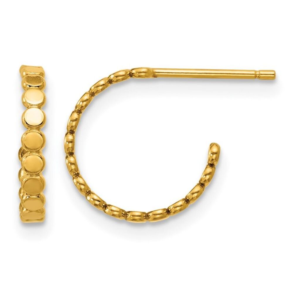 1/20 14K Gold Filled Solid Flat Beaded Post Hoop Earrings, 1.9 x 12mm